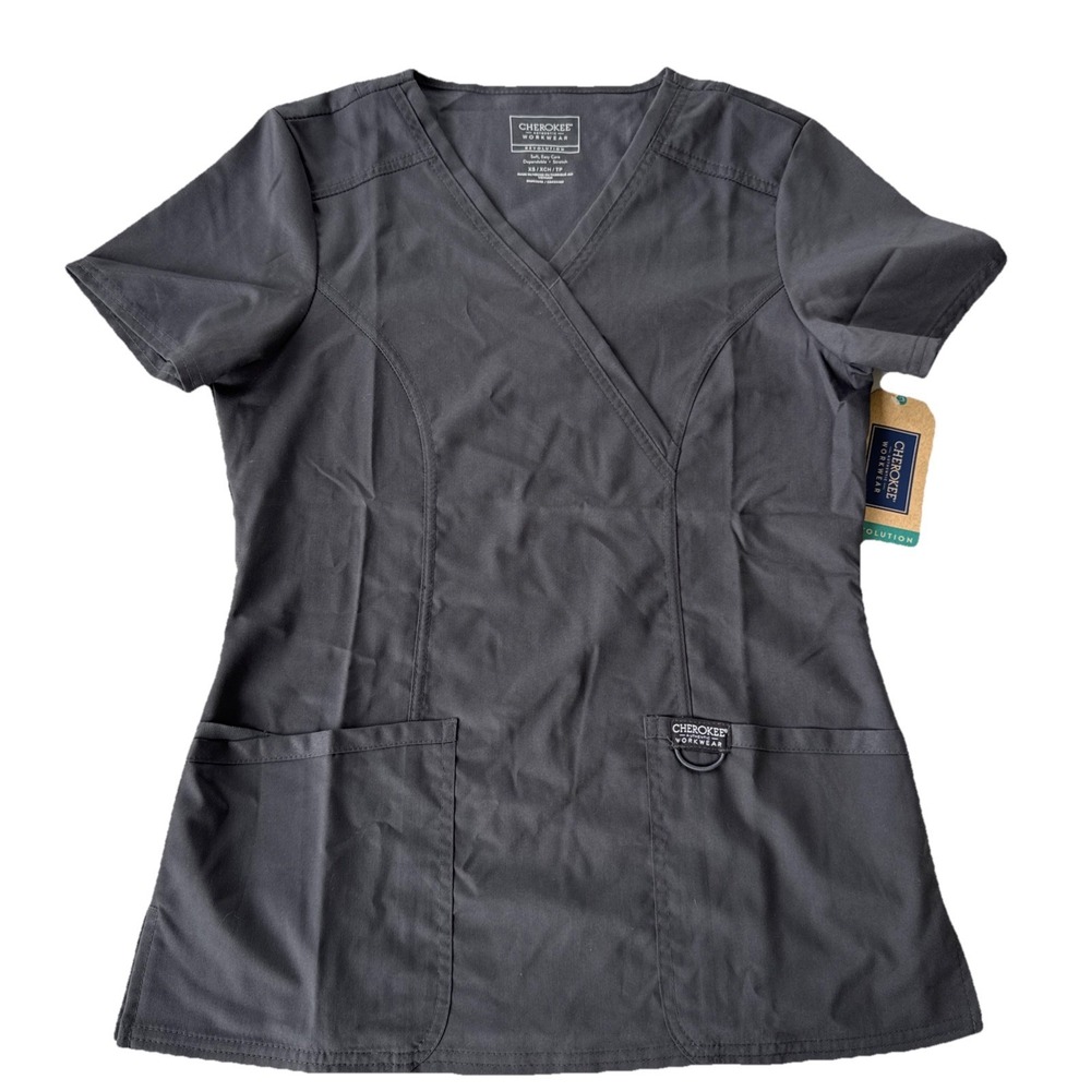 Cherokee‎ Scrub Top Women's Gray V Neck Size XS NWT